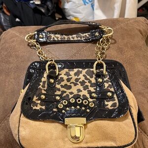 Leopard Print and Black Women's Bag